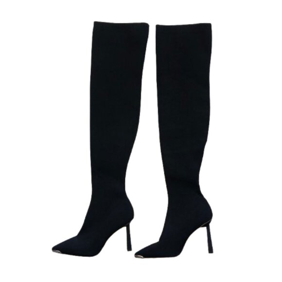 Like New - Aldo Crulla Over-The-Knee Boots In Black Stretch Knit Size 7 - Picture 2 of 16